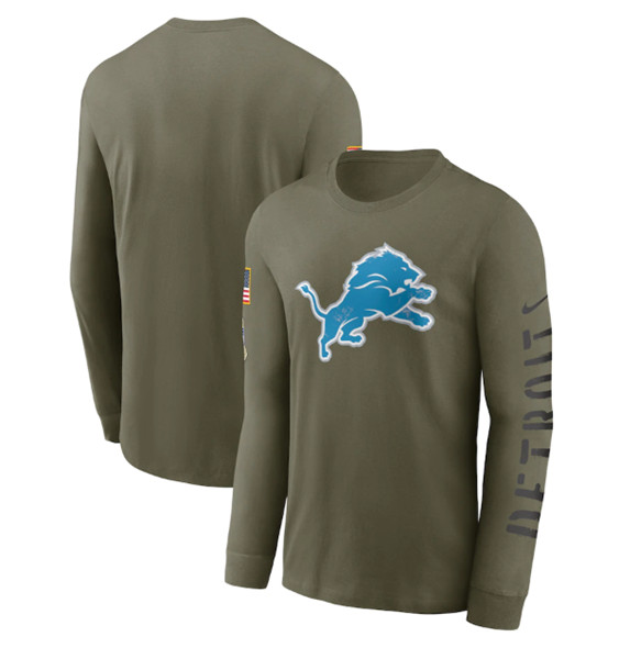 Men's Detroit Lions 2022 Olive Salute to Service Long Sleeve T-Shirt